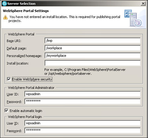 Server Selection Ԓ  WebSphere Portal Setting 