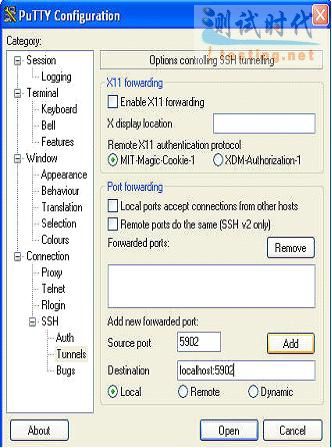 Putty 可以轉發用作通道的 SSH 端口