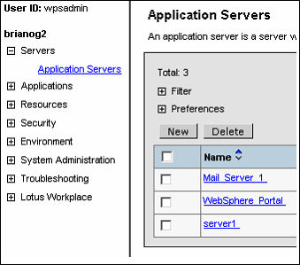 Administrative Console 應用服務器列表