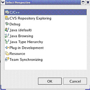 選擇 C/C++ 透視圖