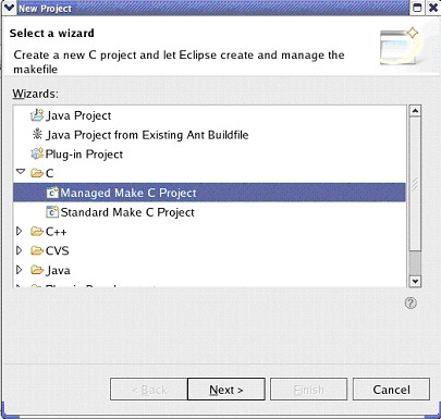 選擇 Managed Make C Project